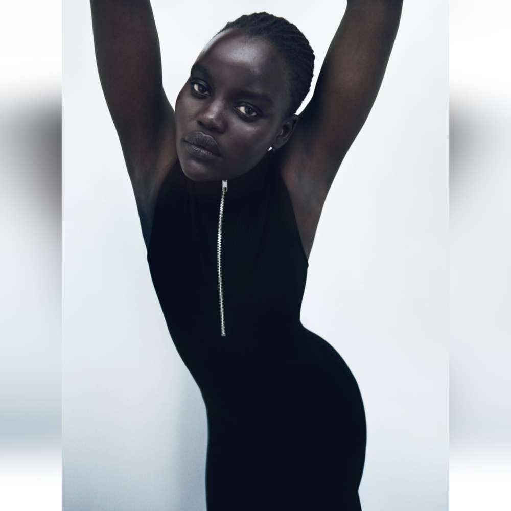 Zara black zippered mock neck dress
